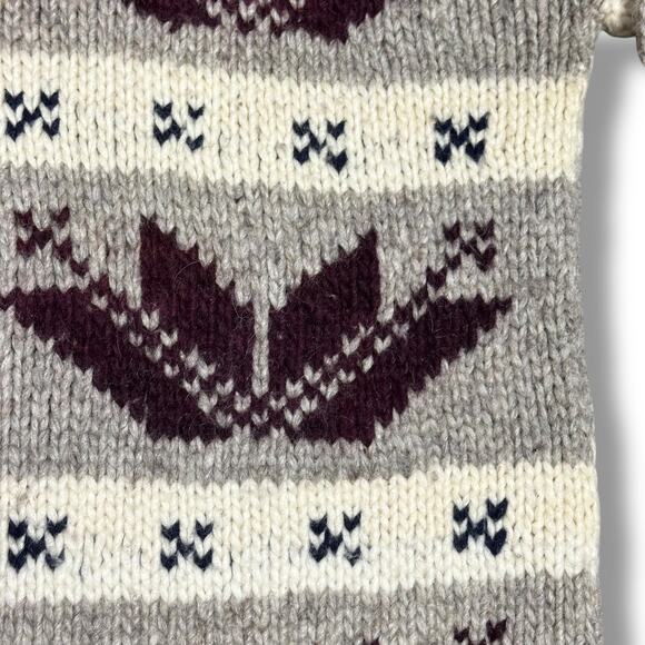 Vintage Cowichan Wool Sweater Pullover Shawl Collar Handmade Gray Burgundy Sz S - Picture 5 of 7